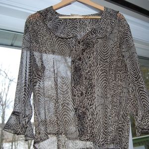 Vintage ruffled animal print sheer top
